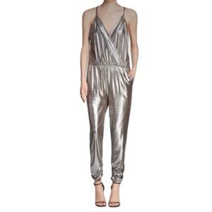 AQUA Silver Metalic Crossover Jumpsuit Romper Size M